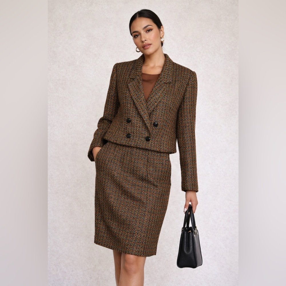 Vintage Madison Brown Tweed Blazer and Skirt Set size 12-14
